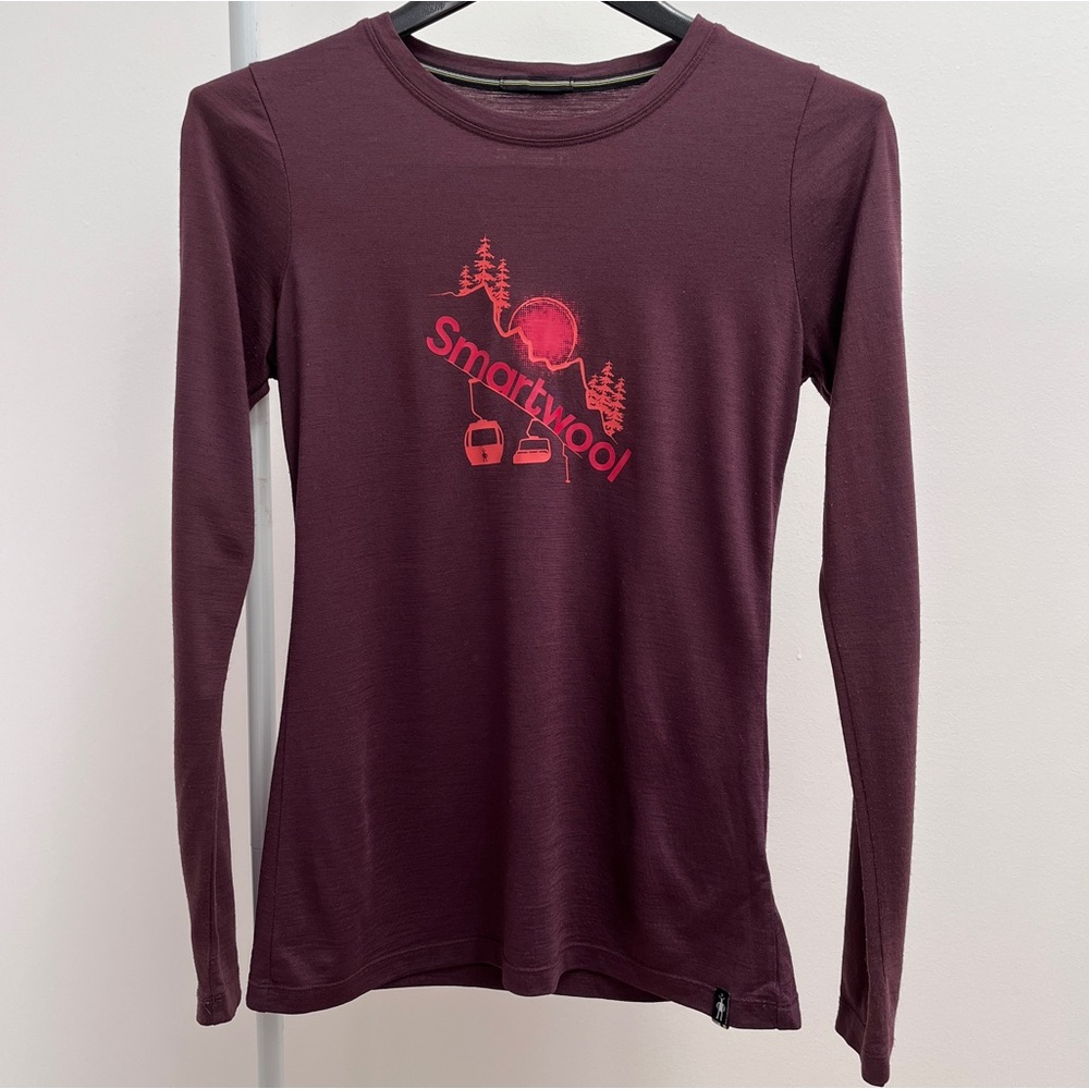 Smartwool merino sport 150 chair lift long sleeve graphic tee XS woodsmoke wool